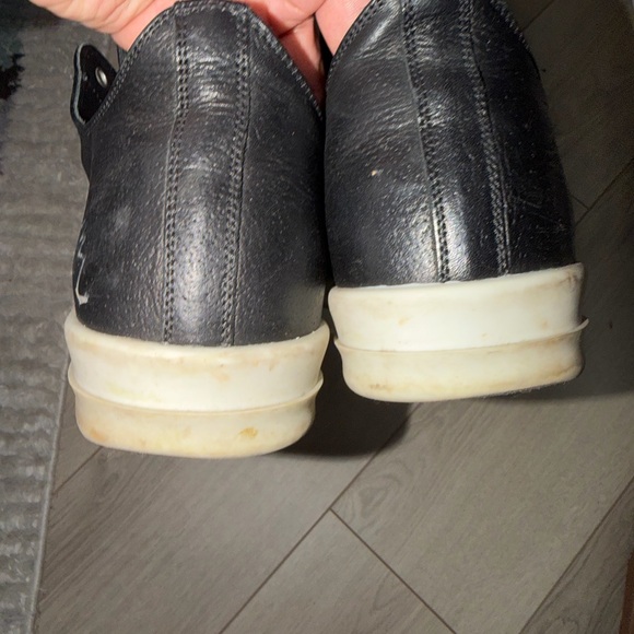 Sz42 (9) Rick Owens Black Leather Sneakers with White Toe Caps and Cream Laces - Picture 5 of 12